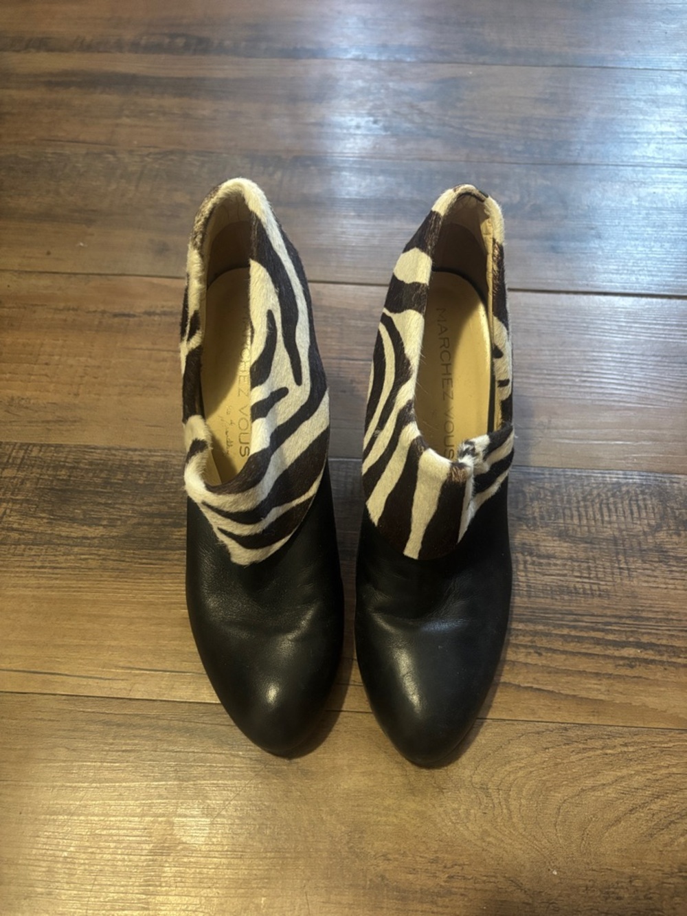 Black Leather & Zebra Print Ankle Boots - Marchez Vous